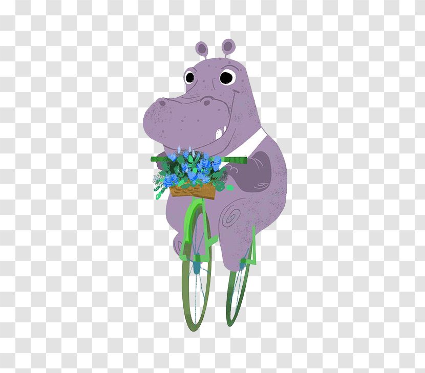 Hippopotamus Bicycle Art Bike Rhinoceros Drawing - Painting - Painted Cycling Hippo Transparent PNG