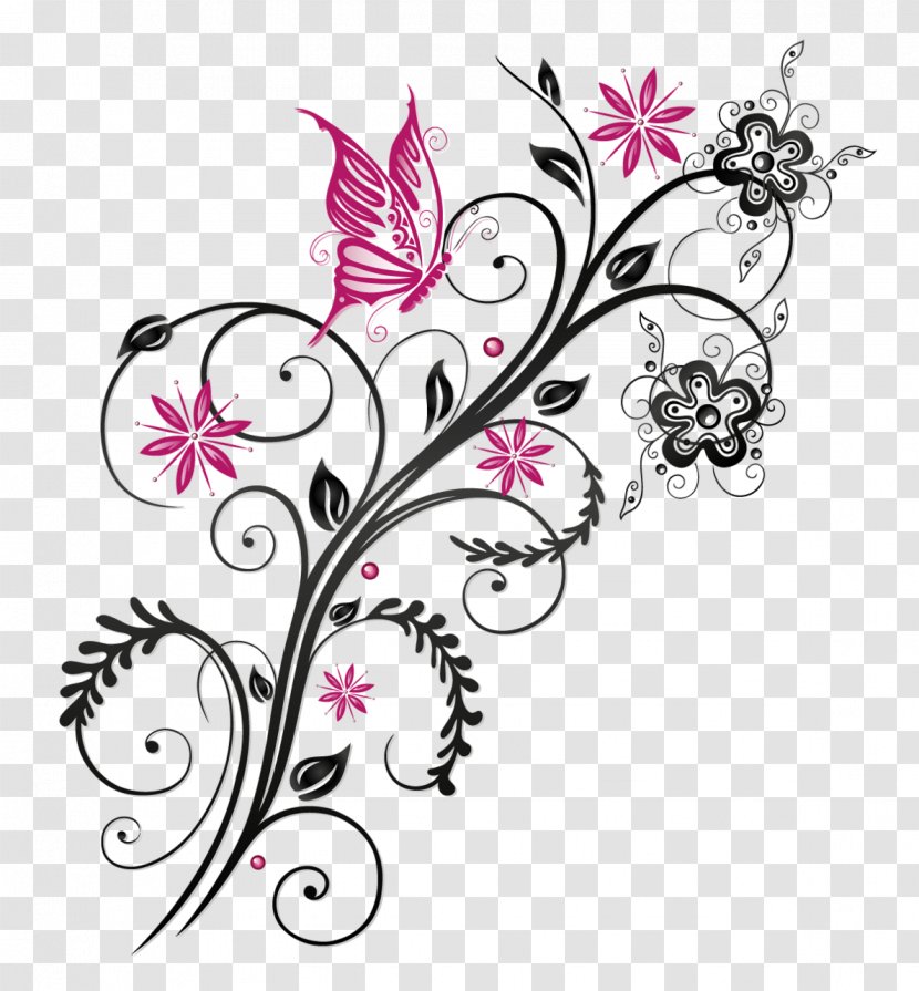 Butterfly Flower Clip Art - Branch - Floral Ornament Transparent PNG