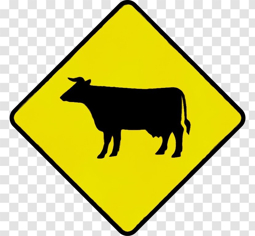 Bovine Sign Yellow Traffic Signage - Wildlife - Bull Transparent PNG