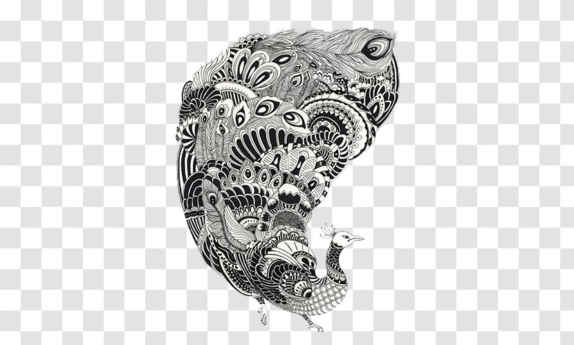 Black And White Drawing Line Art - Monochrome - Decorative Painting Peacock Transparent PNG