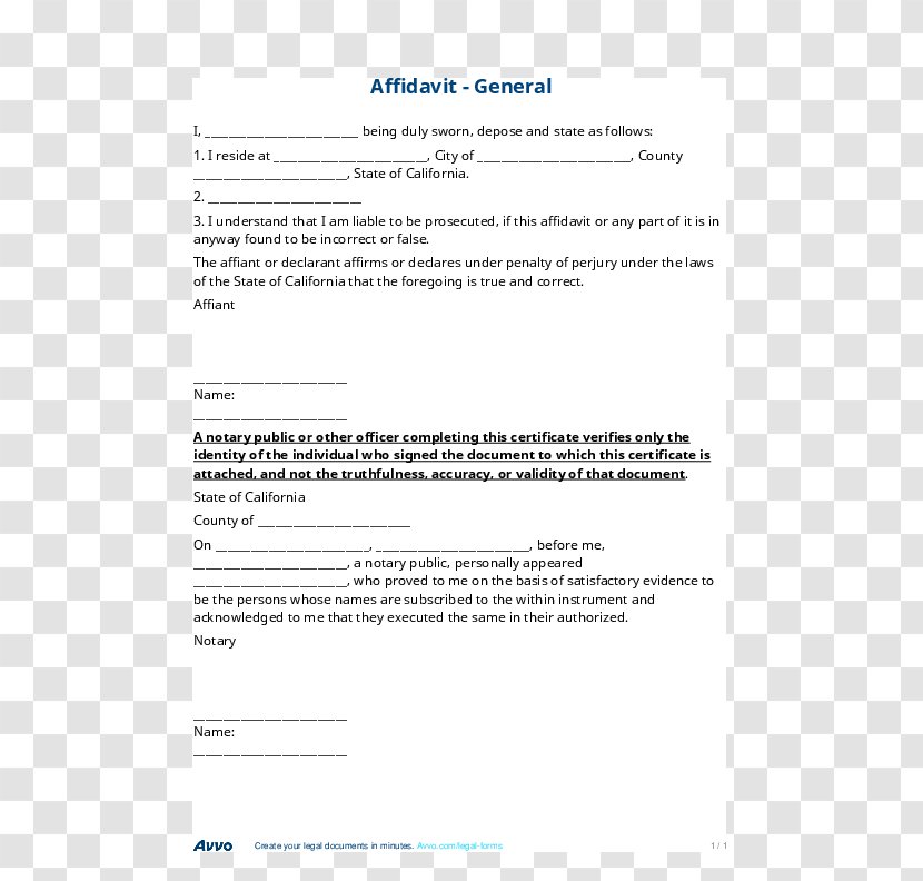 Affidavit Legal Instrument Form Sworn Declaration Law - Acknowledgment Transparent PNG