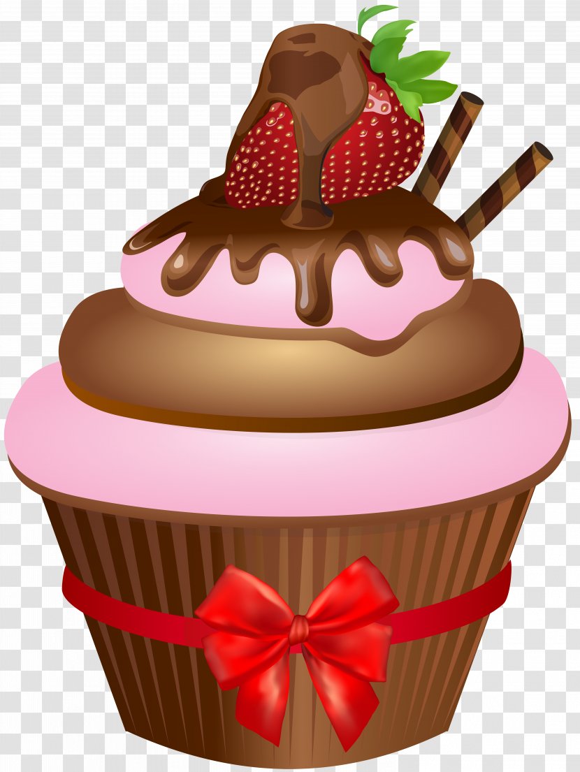 Ice Cream Sundae Cupcake Muffin Chocolate Cake - Dairy Product - With Strawberry Clip Art Image Transparent PNG