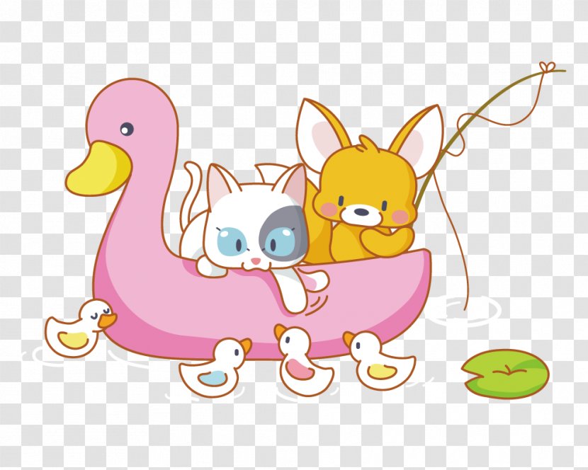 Cartoon Cuteness Animal - Tree - And Fox Kitten Duck Boat Transparent PNG