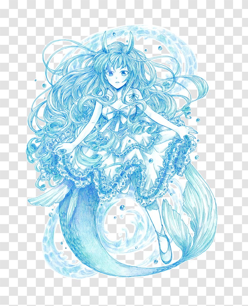 Mermaid Drawing Legendary Creature Fairy - Tail Transparent PNG