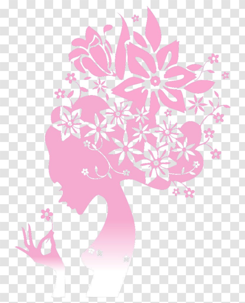 Wall Decal Silhouette Sticker - Flora - Pink Women Silhouettes Transparent PNG