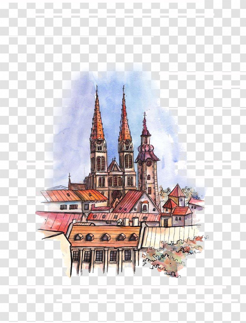 Zagreb European Union Watercolor Painting Panorama Stock Photography - Art - Hand Painted City Transparent PNG