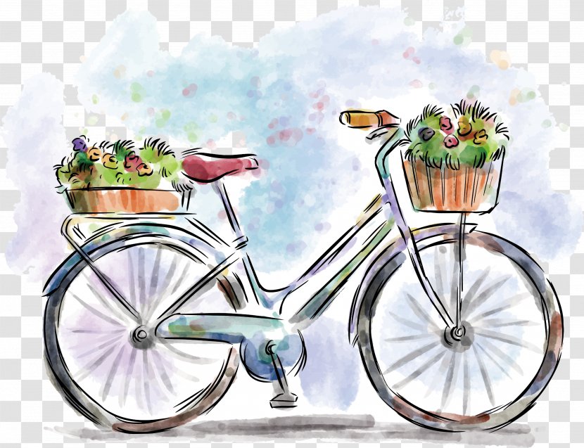 Watercolor Painting Bicycle Drawing Illustration - Accessory Transparent PNG