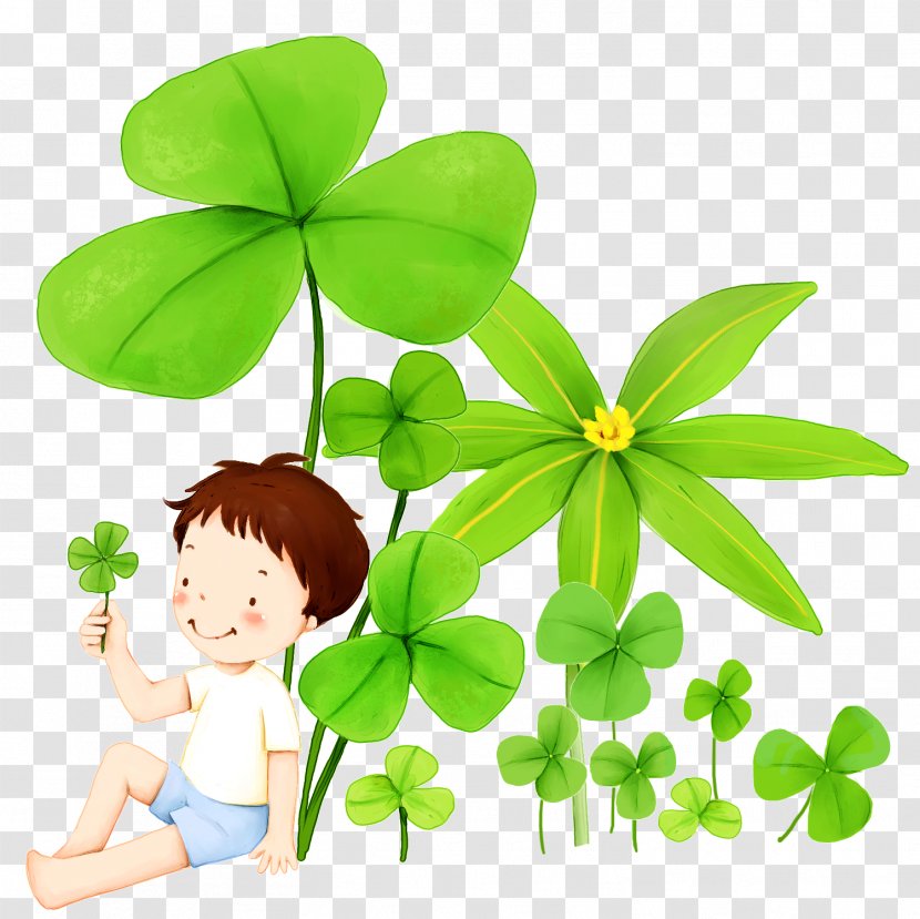 Illustrator Child Cartoon Illustration - Plant - A Boy Holding Clover Transparent PNG