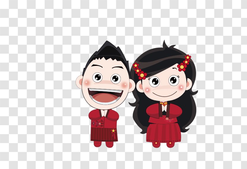 Wedding Chinese Marriage Cartoon - Art - Bride And Groom Transparent PNG