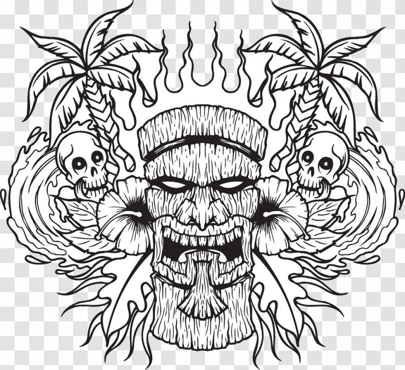 Tiki Mask Cartoon Illustration - Skull Vector Transparent PNG