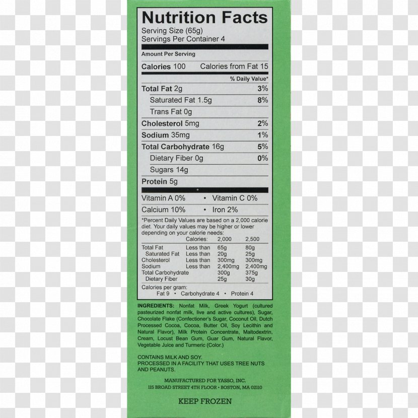 Frozen Yogurt Nutrition Facts Label Crostino Calorie - Yoghurt - Fact Transparent PNG