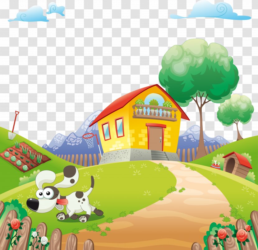 Home Animal Cartoon Illustration - Shutterstock - Mountain Farm Vector Transparent PNG