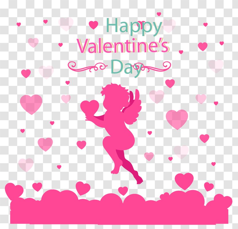Cupid Silhouette Valentines Day Drawing - Heart - With Pink Love Free Download Transparent PNG
