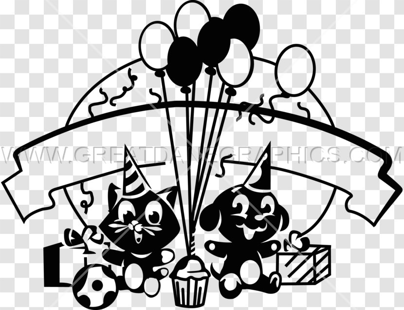 Printed T-shirt Vinyl Cutter Line Art Clip - Black And White - Birthday Dog Transparent PNG