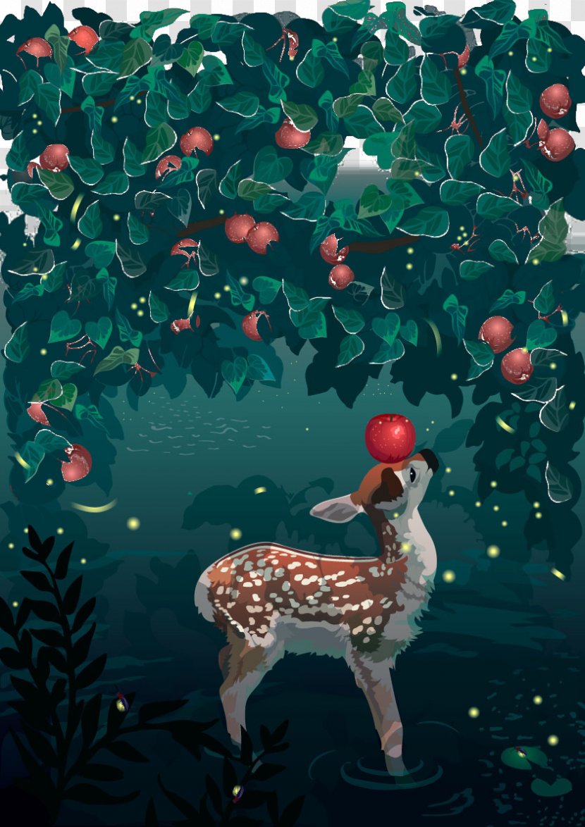 Reindeer Christmas Tree Apple - Holiday - Hand-painted Background Pattern Deer Transparent PNG