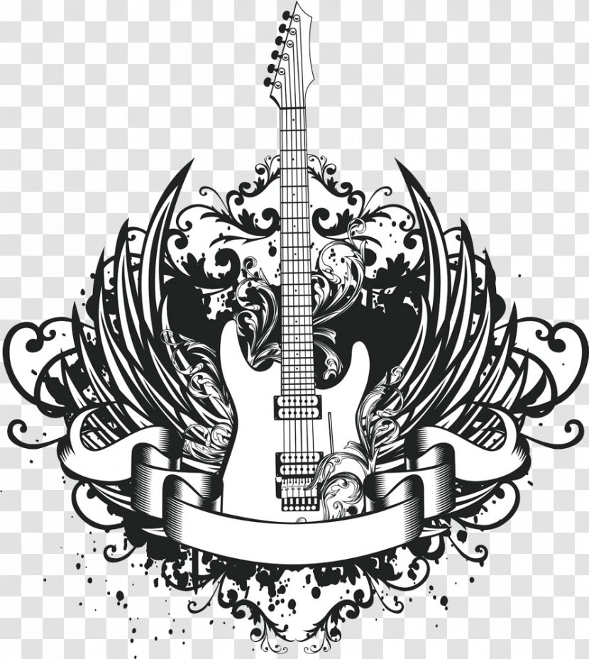 Guitar Stock Photography Clip Art - Monochrome - Hand Drawn Pattern With Transparent PNG