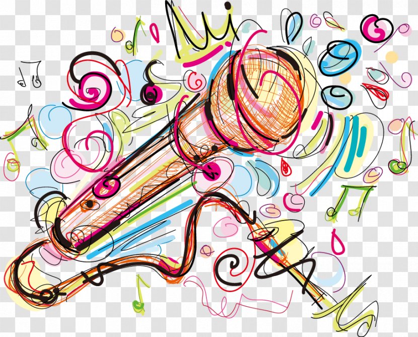 Musical Instrument Drawing - Watercolor - Cartoon Painted Microphone Transparent PNG
