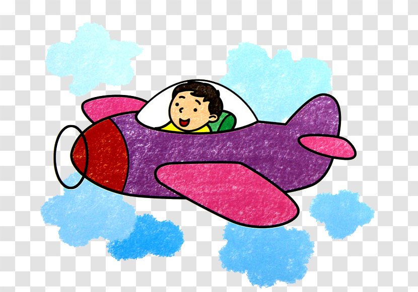 Airplane Child Oil Painting - Silhouette - Cartoon Crayon Plane Transparent PNG