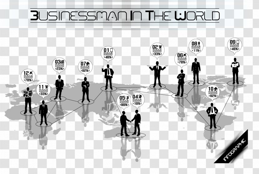 Graphic Design Euclidean Vector Illustration - Black And White - Floating World Map Business People Transparent PNG