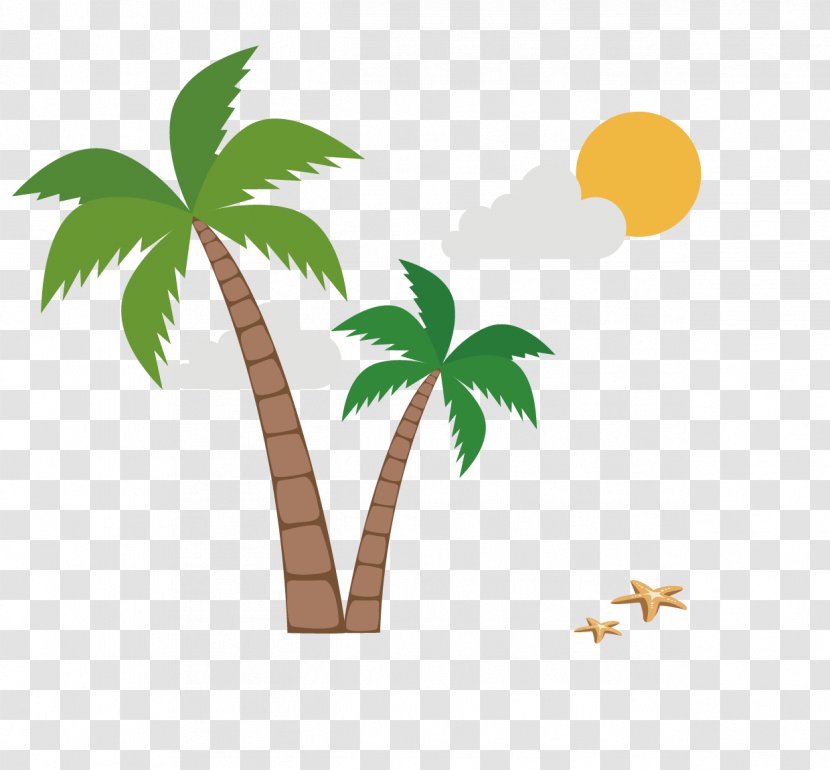 Coconut Clip Art - Element - The Sun Starfish Trees And Clouds Transparent PNG