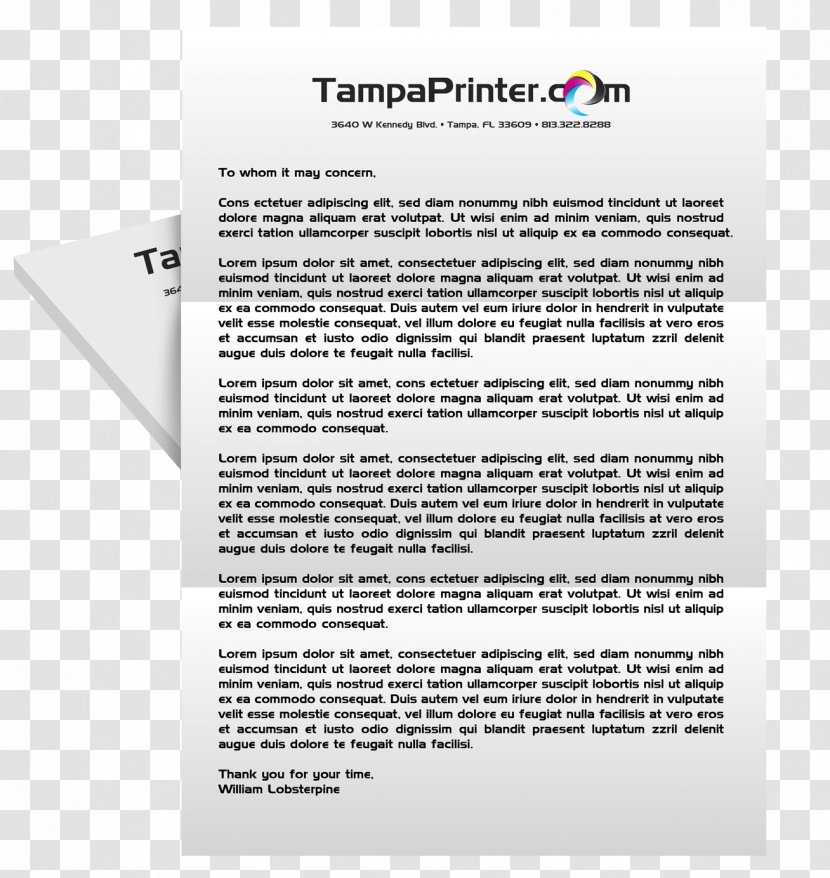 Tampa Printer Printing Document .com - Print Letterhead Transparent PNG