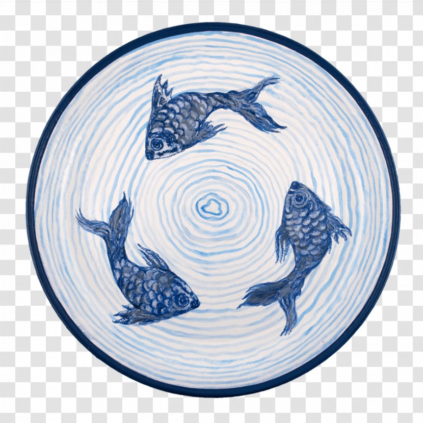 Plate Dolphin Cobalt Blue And White Pottery Porcelain - Koi Pond Transparent PNG