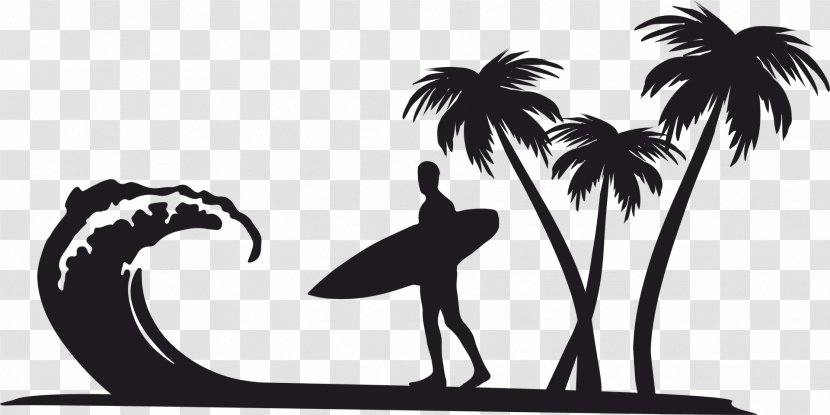 Clip Art Openclipart Surfing Palm Trees Desktop Wallpaper - Black And White Transparent PNG