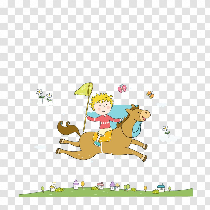 Butterfly Horse - Area - Lovely Boy Riding A To Catch Butterflies Transparent PNG