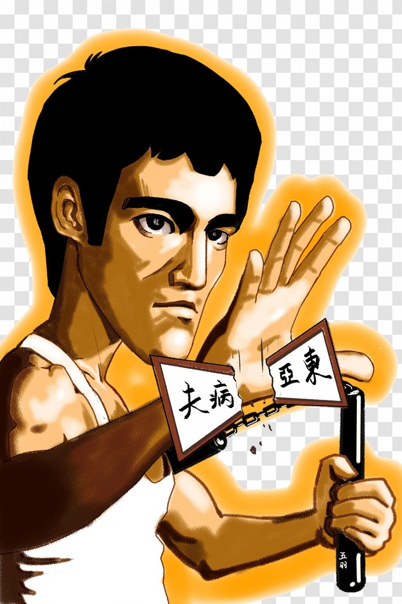 Bruce Lee Cartoon Poster Illustration - Recreation - Realistic Style Big Head Photo Transparent PNG