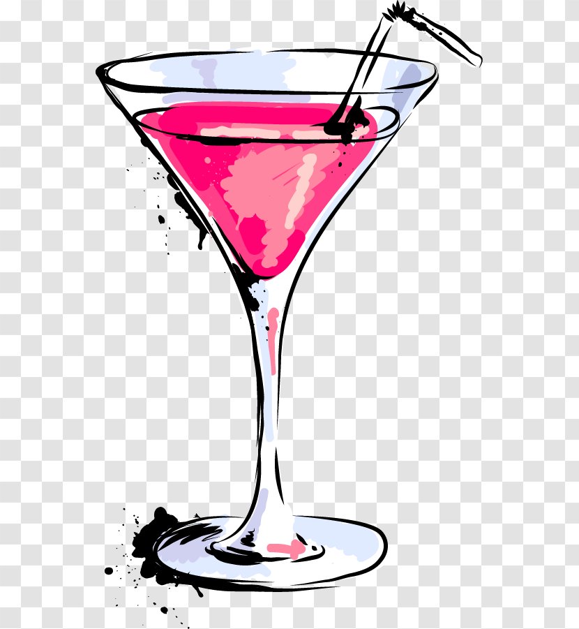 Cocktail Martini - Cosmopolitan - Cartoon Vector Painted Red Transparent PNG