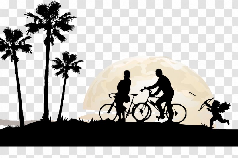 Fathers Day Silhouette Clip Art - Black And White - Couple Cycling Vector Diagram Transparent PNG