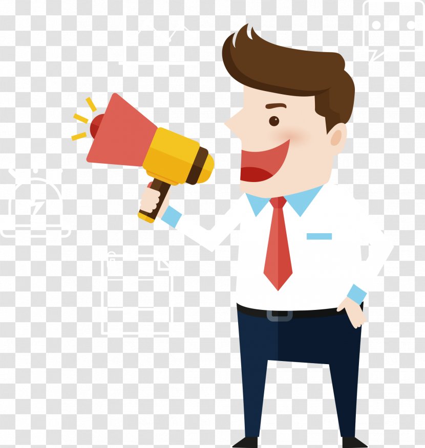 Cartoon Illustration - Business Man Holding A Horn Transparent PNG