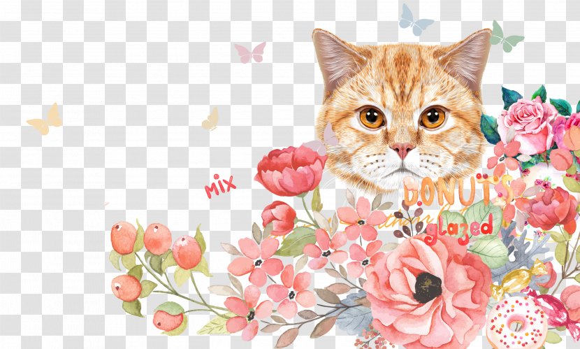 Kitten Cat Cuteness Wallpaper - Petal - Ink And Floral Background Transparent PNG