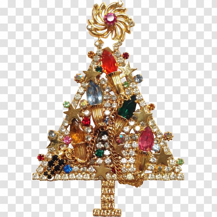 Christmas Tree Brooch Jewellery Imitation Gemstones & Rhinestones Pin - Golden Neon Transparent PNG