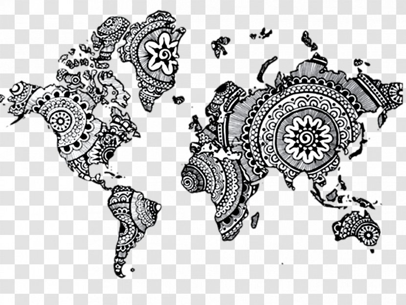 World Map Mandala Drawing - Mehndi - Henna Transparent PNG