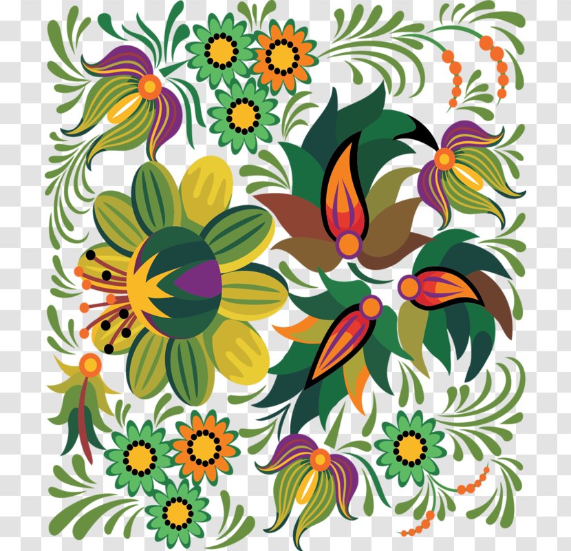 Russian Floral Design Khokhloma Tile - Green Flowers Transparent PNG
