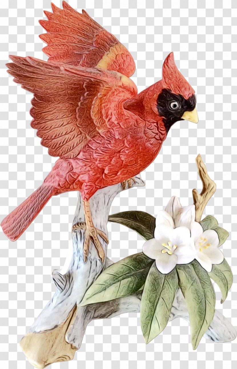 Bird Northern Cardinal Figurine Beak - Watercolor - Wing Songbird Transparent PNG
