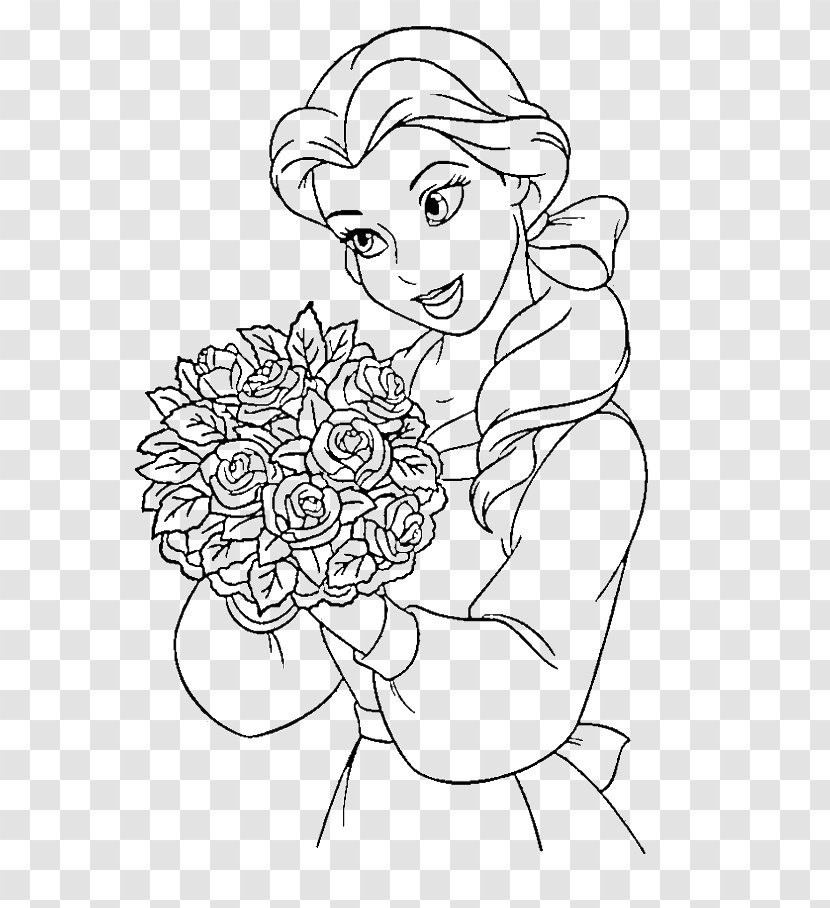 Belle Ariel Disney Princess Coloring Book Drawing - Flower Transparent PNG
