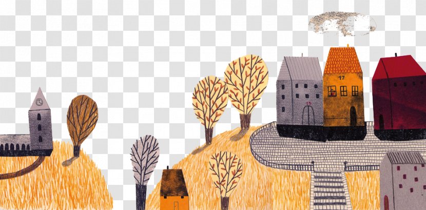 Illustrator Text Illustration - Sticker Autumn Small Town Transparent PNG