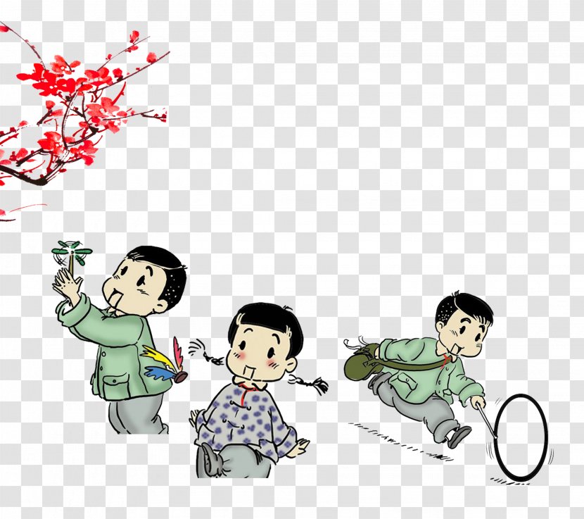 Childhood Video Game Illustration - Toddler - Chinese Children Playing Style Plum Bloom Transparent PNG
