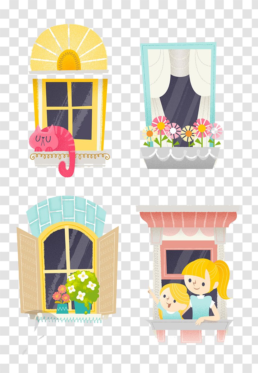 Window Illustration - Designer - Four Cute Design Windows Transparent PNG