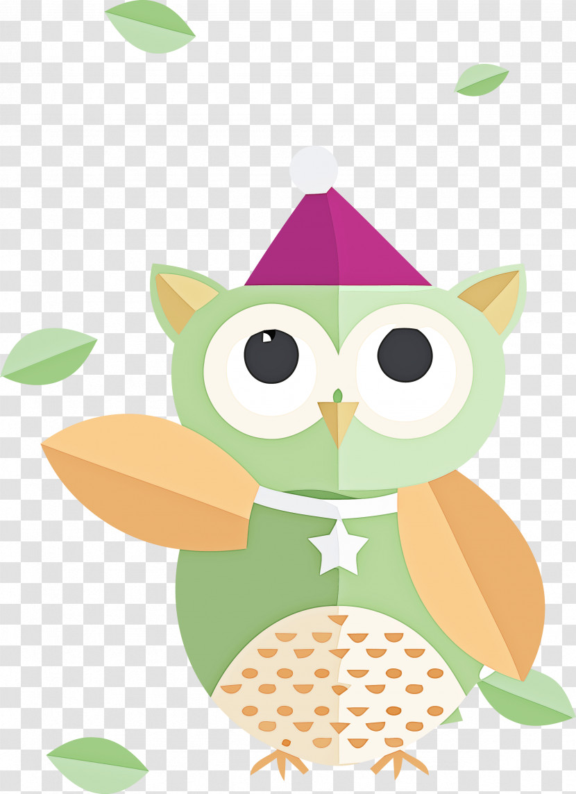 Owl Green Cartoon Bird Bird Of Prey Transparent PNG