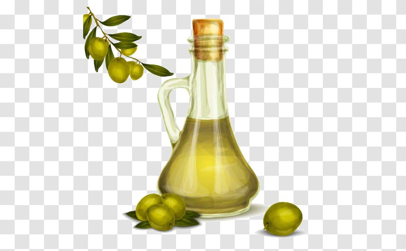 Organic Food Olive Oil Bottle - Glass - Olives And Image Transparent PNG