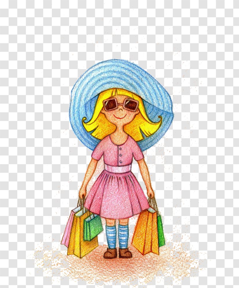 Cartoon Shopping Child Painting Illustration - Flower - Woman Transparent PNG