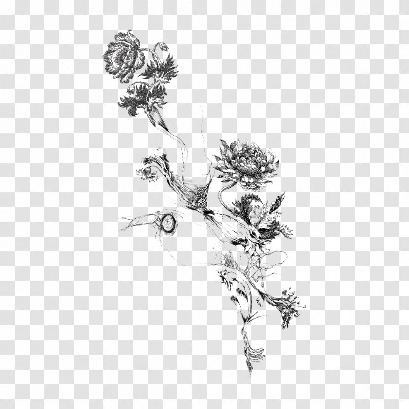 Tattoo Display Resolution Clip Art - Flora - Flower Black Transparent PNG