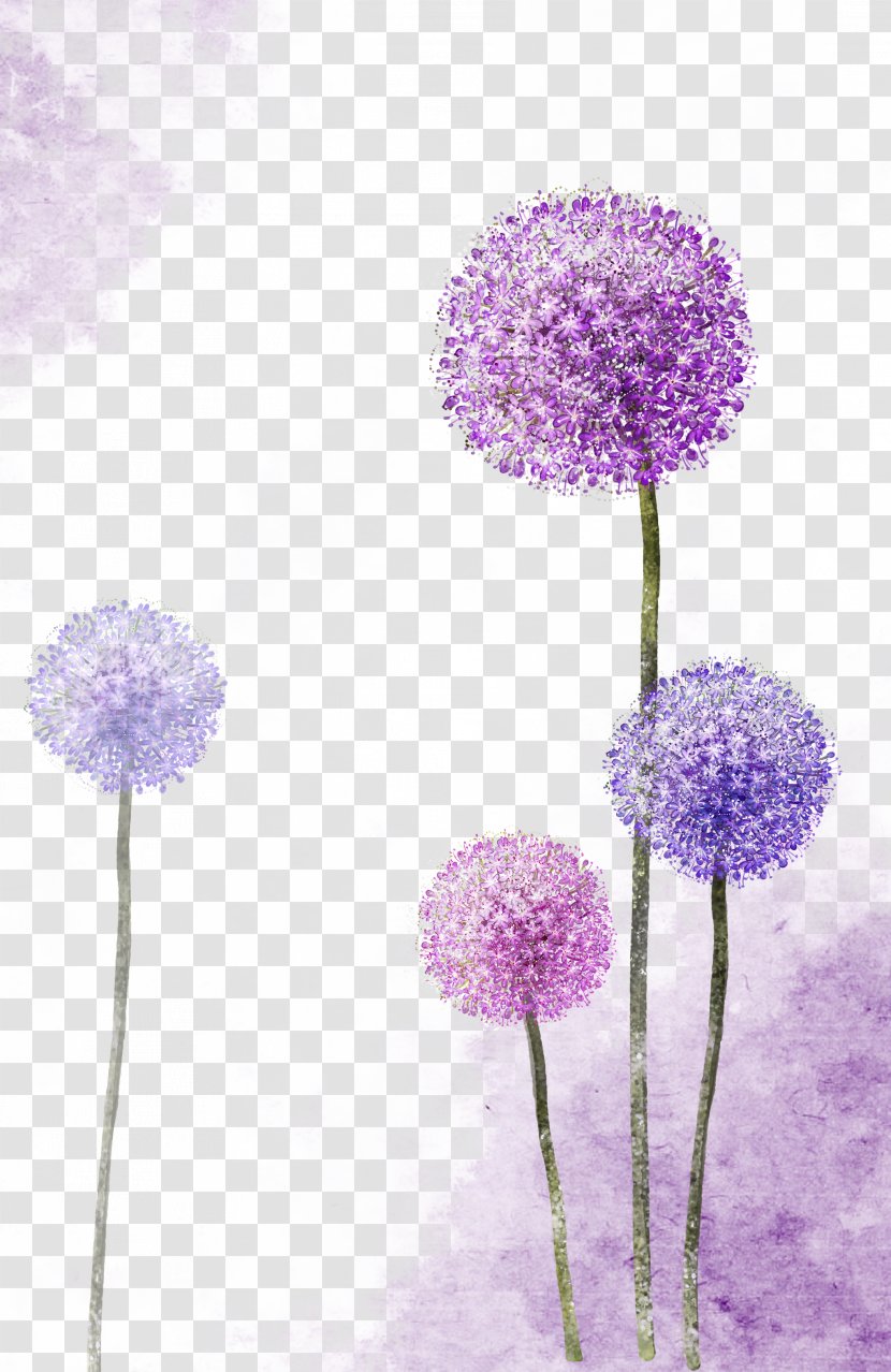 Paper Dandelion Sticker - Ink - Beautiful Hand-painted Purple Transparent PNG