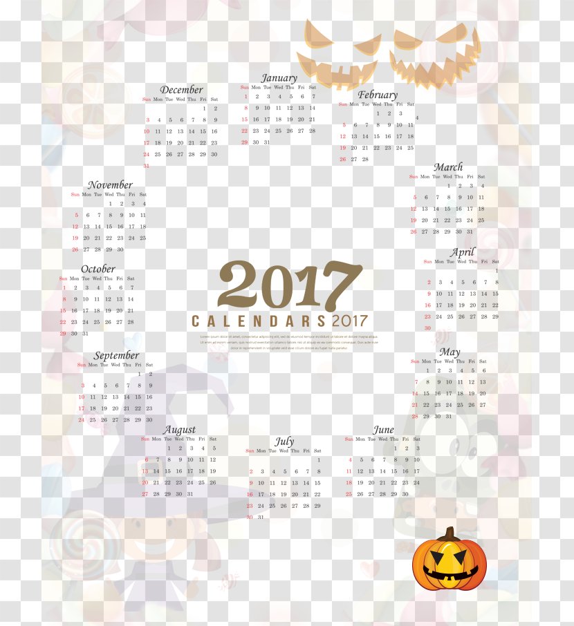 Calendar Halloween Graphic Design Poster - 2017 Transparent PNG