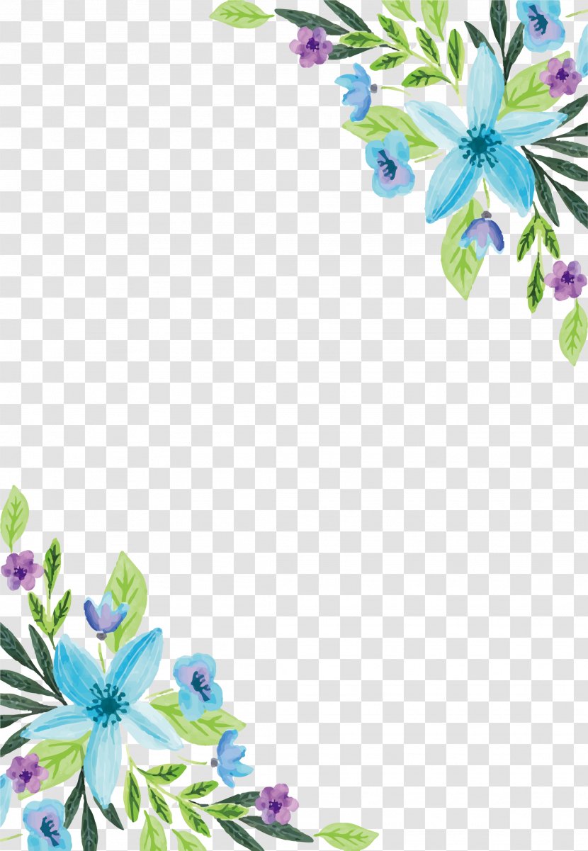 Watercolor Painting Flower Floral Design - Water Color Blue Border Transparent PNG