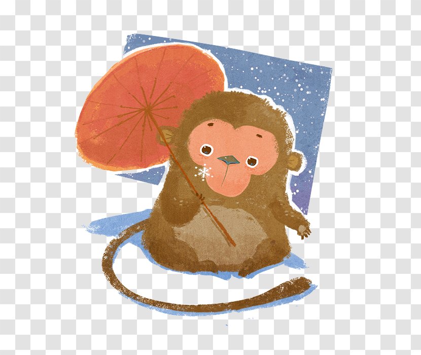 Macaque Monkey Umbrella - Drawing - Holding Transparent PNG