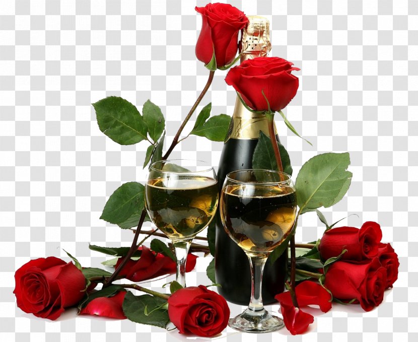 Red Wine Champagne Flower Rose - Floristry - Joyeux Anniversaire Transparent PNG